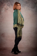 Esarfa Casmir reversibila Paisley India, verde-bej