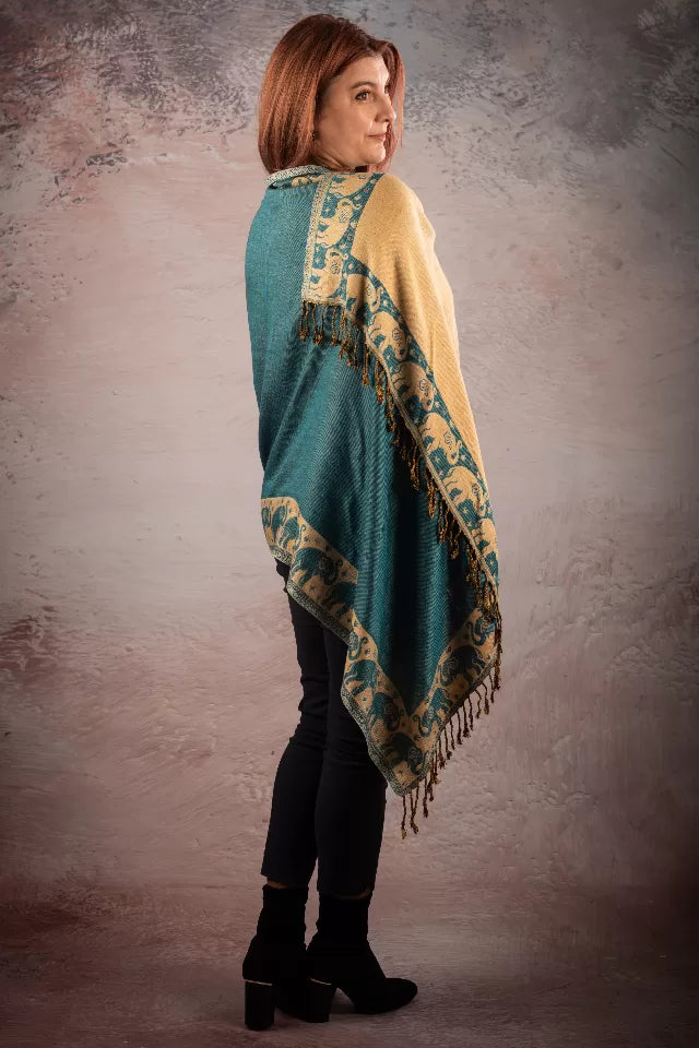 Esarfa Casmir reversibila Paisley India, verde smarald-bej