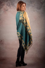 Esarfa Casmir reversibila Paisley India, verde smarald-bej