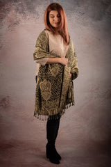 Esarfa Casmir Reversibila Paisley-floral India, negru-bej