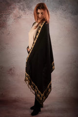 Esarfa Casmir reversibila elefanti India, negru-bej