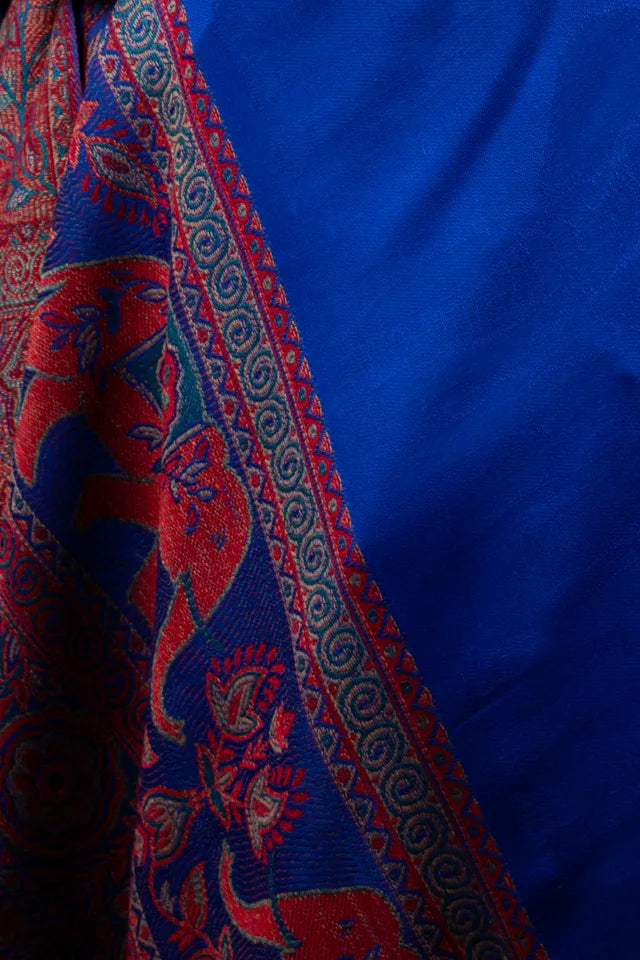 Esarfa Casmir Jacquard reversibila albastru royal cu elefanti
