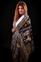 Esarfa de casmir bej-blumarin cu motive traditional indian floral si paisley