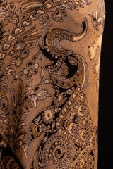 Esarfa de casmir bej-blumarin cu motive traditional indian floral si paisley