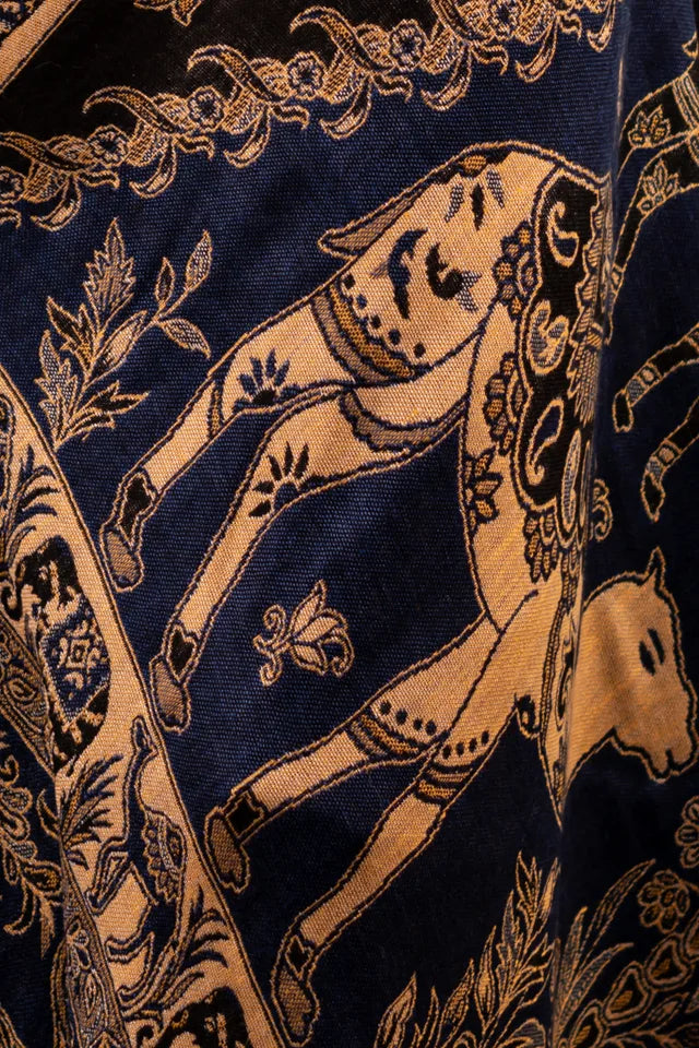 Esarfa de casmir bej-blumarin cu motive traditional indian floral si paisley