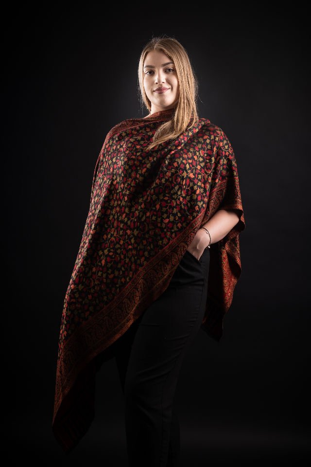 Şal Kani India, negru, bej, rosu - Cel mai bun șal din Pashmina