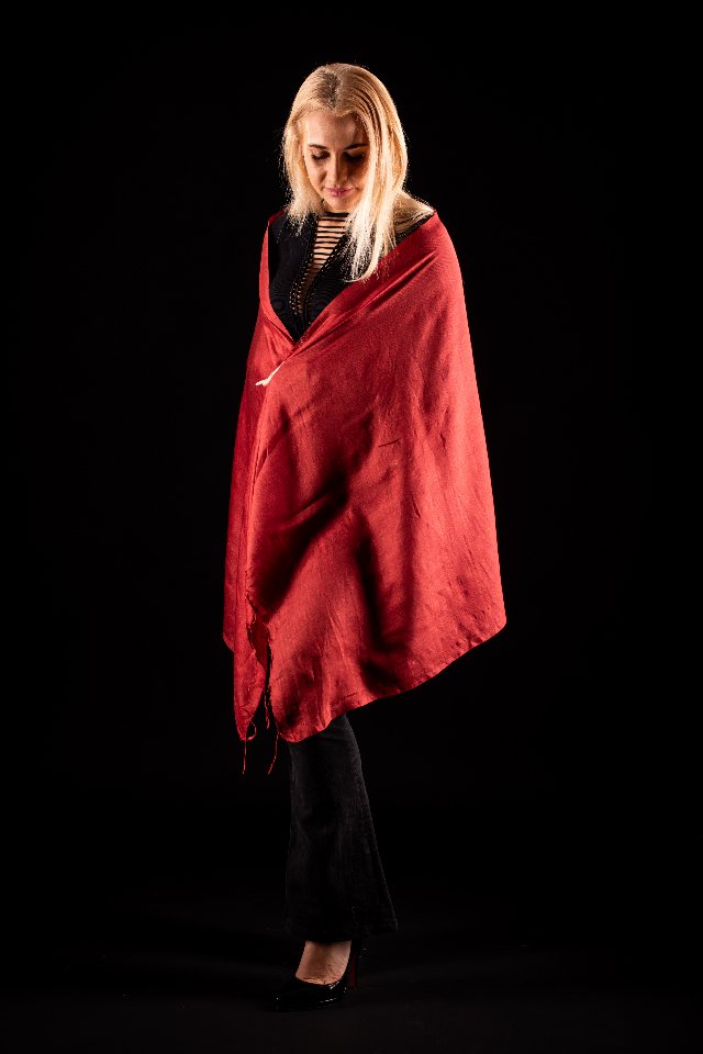 Esarfa matase si bumbac portocaliu intens