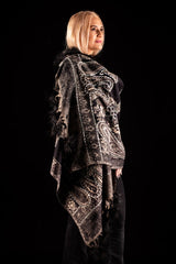 Sal negru-bej cu broderie hand made si blanita neagra India