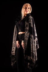 Sal negru-bej cu broderie hand made si blanita neagra India