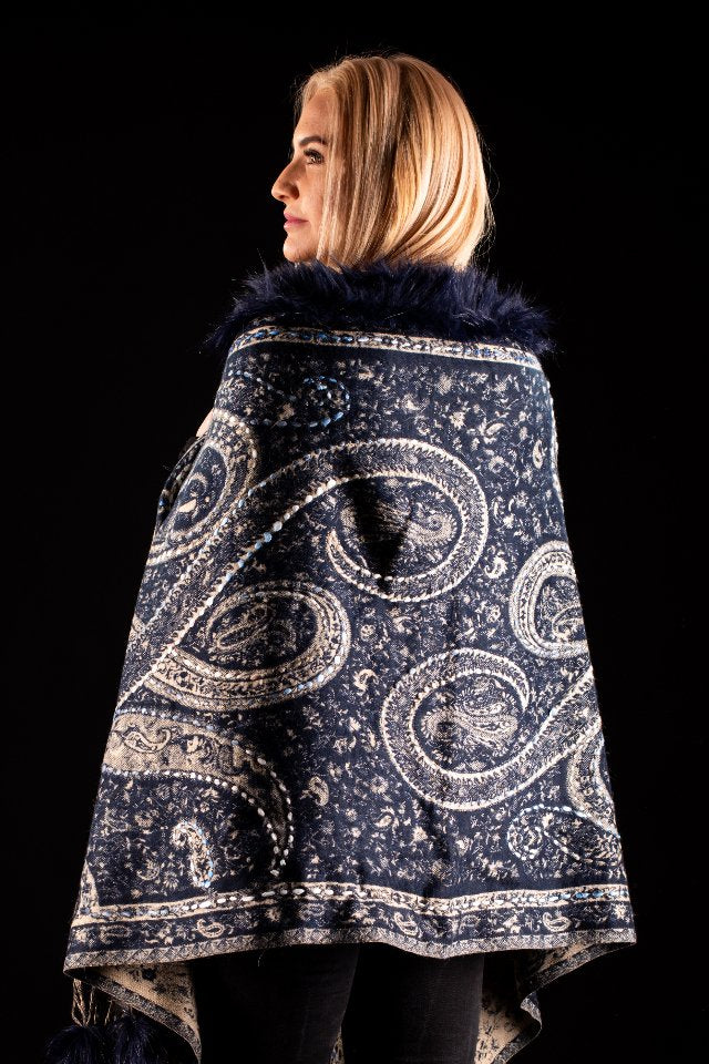 Sal negru-bej cu broderie hand made si blanita neagra India