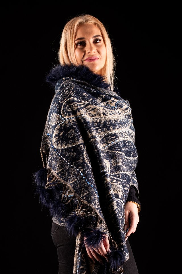 Sal negru-bej cu broderie hand made si blanita neagra India