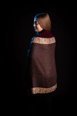 Esarfa casmir reversibila Paisley maro-bej oriental floral India