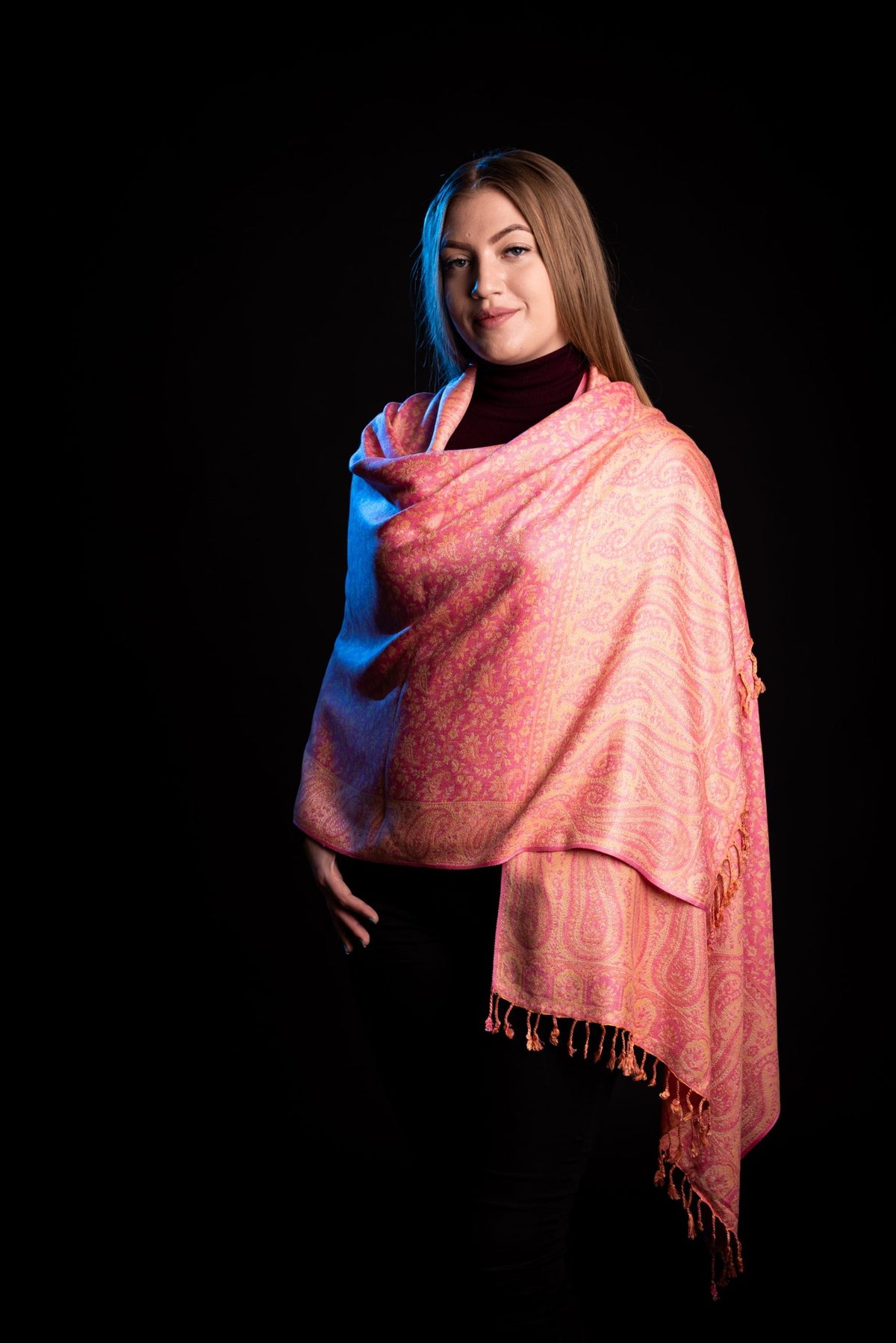 Esarfa Casmir reversibila Paisley oriental floral corai - India