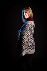 Esarfa Casmir reversibila Paisley oriental floral India, alb-negru