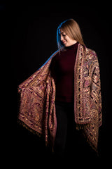 Esarfa casmir paisley si elefanti, maro-bej-mov