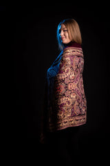 Esarfa casmir paisley si elefanti, maro-bej-mov