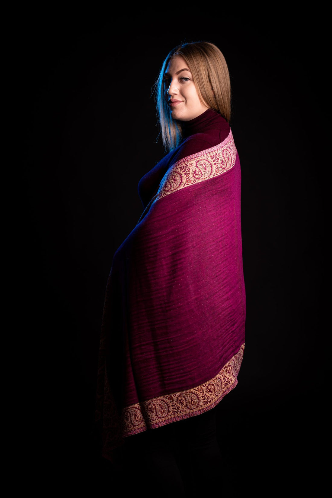 Esarfa Casmir reversibila burgundy Paisley oriental floral India