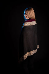 Eșarfă Cașmir reversibilă Paisley negru-bej oriental floral India