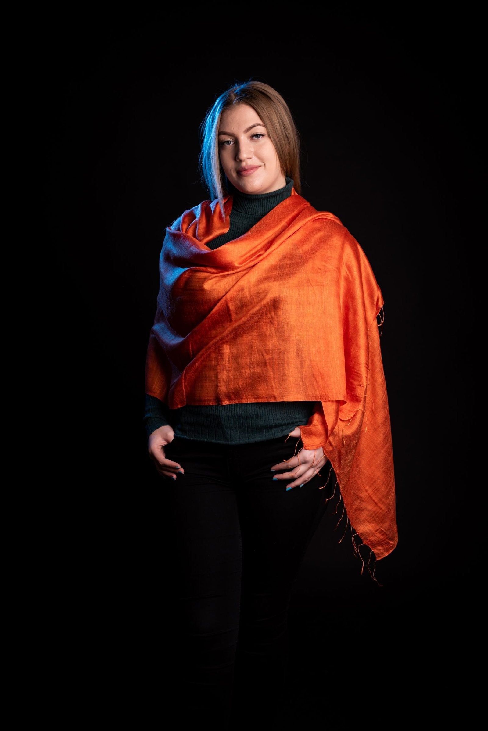 Esarfa Cara, Matase cruda Indian Khadi Portocală