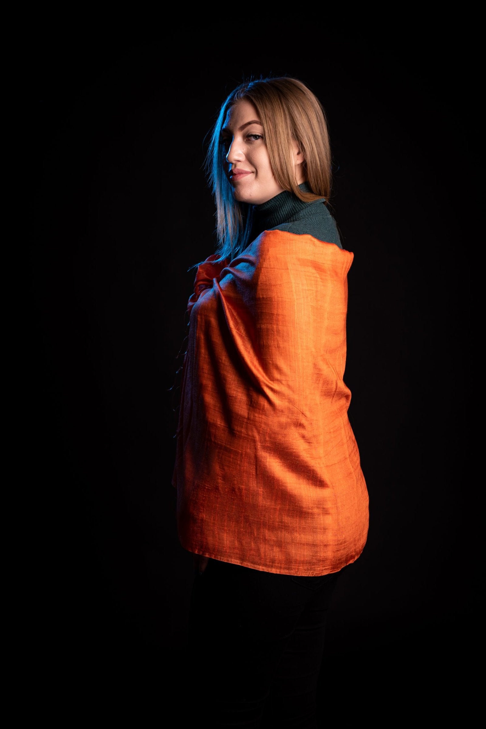 Esarfa Cara, Matase cruda Indian Khadi Portocală