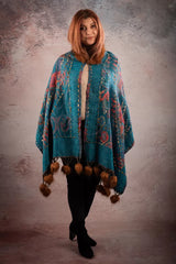 Sal albastru cu broderie hand made si blanita artificiala India