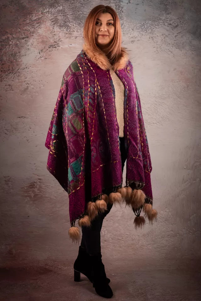 Sal mov cu broderie hand made si blanita artificiala India