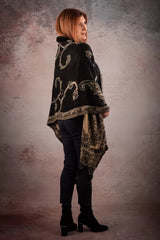 Sal negru-bej cu broderie hand made si blanita artificiala India