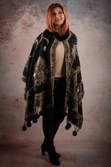 Sal negru-bej cu broderie hand made si blanita artificiala India