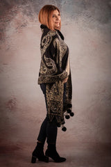 Sal negru-bej cu broderie hand made si blanita artificiala India