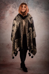 Sal negru-bej cu broderie hand made si blanita artificiala India