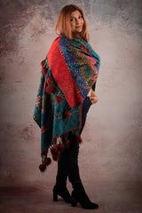 Sal albastru cu broderie hand made si blanita artificiala India