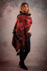 Sal negru-rosu cu broderie hand made si blanita artificiala India