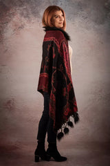 Sal negru-rosu cu broderie hand made si blanita artificiala India