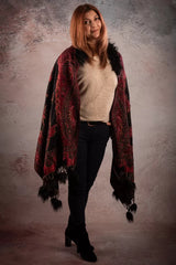 Sal negru-rosu cu broderie hand made si blanita artificiala India