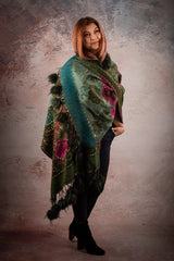 Sal verde cu broderie hand made si blanita artificiala India