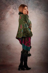 Sal verde cu broderie hand made si blanita artificiala India