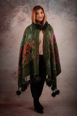 Sal verde cu broderie hand made si blanita artificiala India