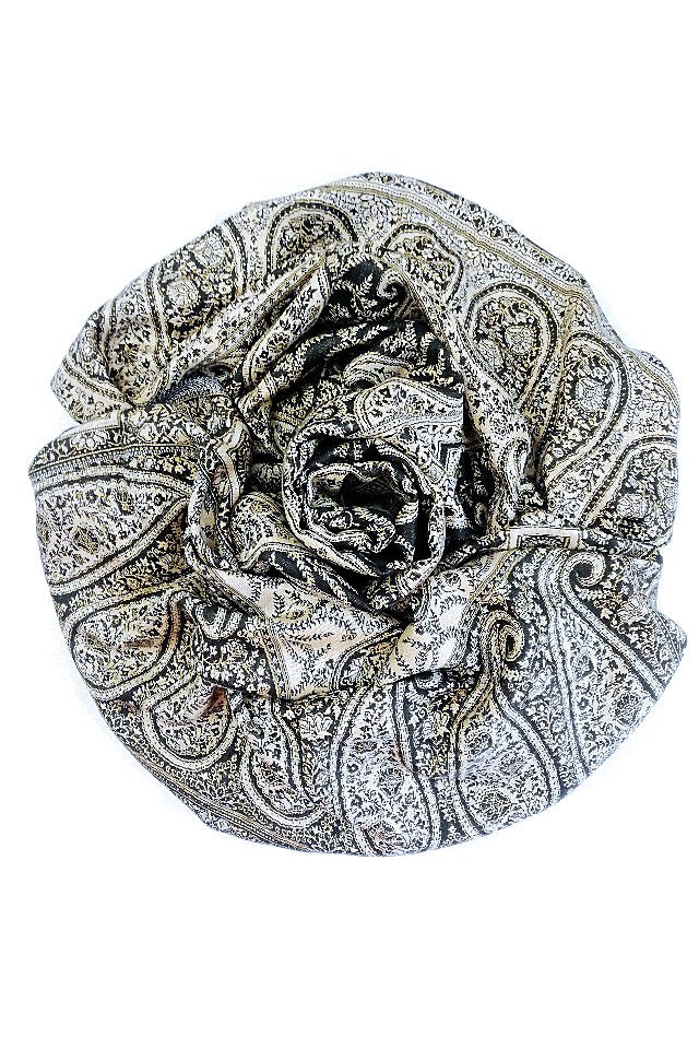 Eșarfă Cașmir reversibilă Paisley India, bej-negru