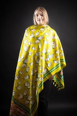 Esarfa Tussar galbenă cu motive indiene