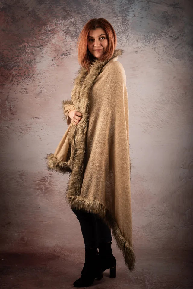 Sal pasmina bej cu blanita artificiala India