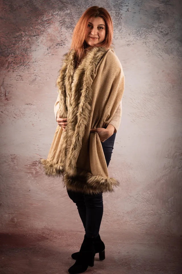 Sal pasmina bej cu blanita artificiala India