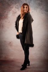 Sal pasmina gri antracit cu blanita artificiala neagra India