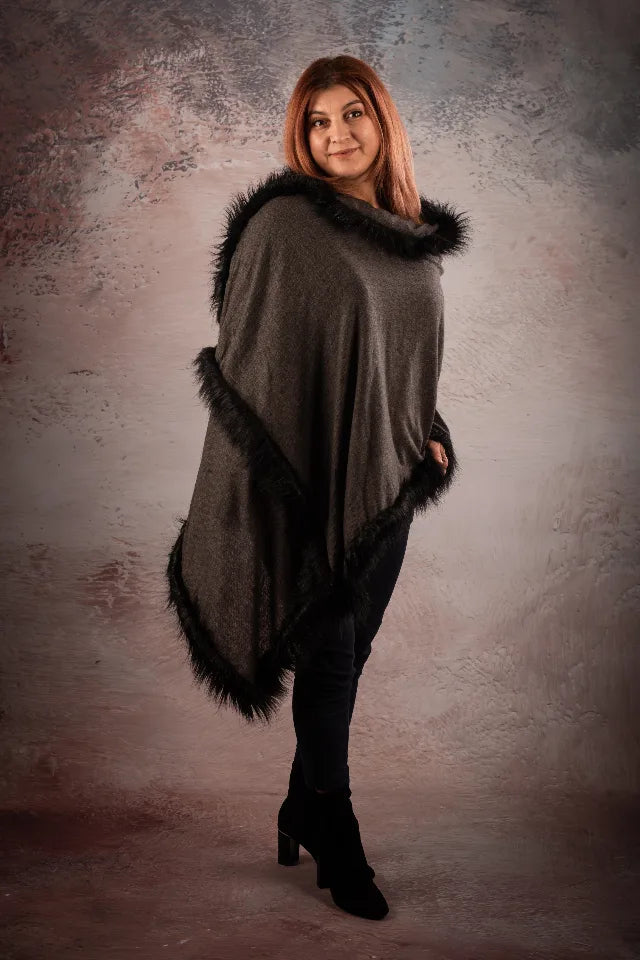 Sal pasmina gri antracit cu blanita artificiala neagra India